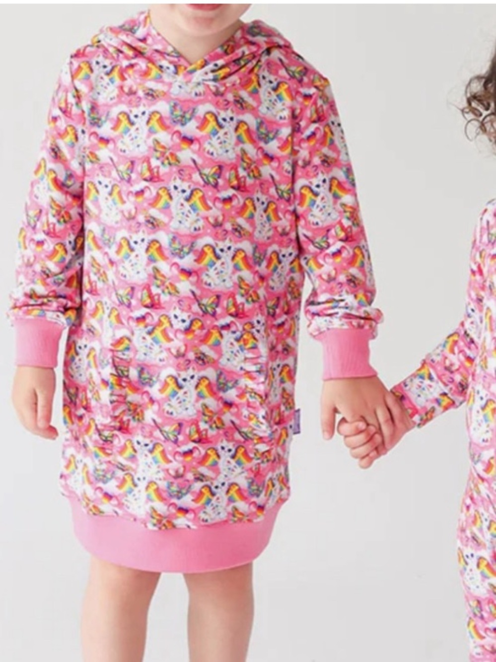 Lisa Frank® Angel Kitty™ Long Sleeve pink rainbow Hoodie Sweatshirt Dress 3T-4T